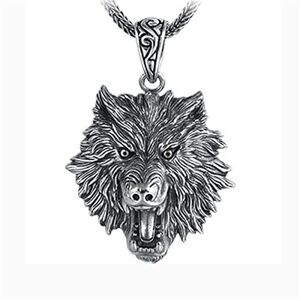 SATUSA Collier pour homme, collier avec pendentif tête de loup rugissant viking, collier en argent sterling S925 tête de loup dominateur, argent, pendentif + chaîne de 60 cm - Publicité