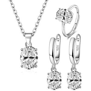 TOEECY Parure Ensemble de Bijoux Femme Cristal Plaqué Argent 925 Bague Collier Boucles d'oreilles Zircon Cubique Élégantes Mariage Soirée Cadeau (Blanc) - Publicité