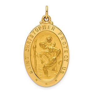 JewelryWeb Collier pendentif médaille Saint Christophe ovale en satin poli massif 14 carats mesurant 31,5 x 17,7 mm de large Bijoux pour femme, One Size, Métal, Pas de gemme - Publicité
