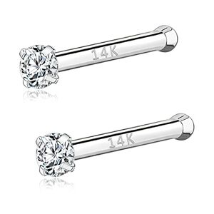 PunkTracker Piercing de nez en or véritable 14 carats avec zircones cubiques synthétiques hypoallergéniques pour homme et femme 20 g, Or blanc 14 carats - Publicité