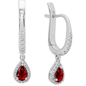 Dazzlingrock Collection Boucles d'oreilles pendantes 10K 5 x 3 mm en forme de poire et diamant rond pour femme, or blanc, Diamant, grenat, or, Grenat - Publicité