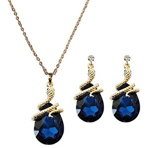 HSAJS Parure collier et boucles d'oreilles Femme Mariage Gold Bijoux pour Femme Collier et Boucle D'oreille Serpent Goutte d'eau Pendentif Bijoux Cadeaux Demoiselle d'honneur Fantaisie Cadeau Bijoux (Bleu) - Publicité