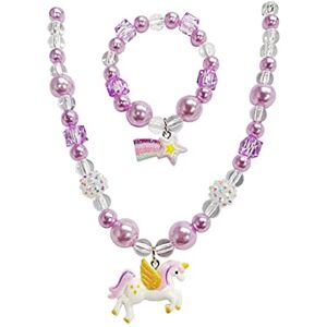 Teegxddy 2 pcs Enfants Ensemble de Bijoux Licorne Perle Collier et Bracelet Bijoux Filles Collier Licorne Bracelet Ensemble Cadeau Anniversaire Jouet - Publicité