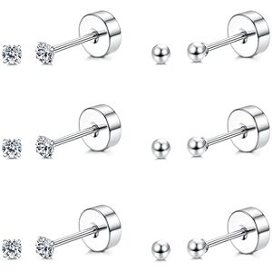 Morfetto 6 Paires de Minuscules Boucles d'Oreilles en Titane pour Femmes Hommes Boucles d'Oreilles en Cartilage de Titane Pur Boucles d'Oreilles à Dos Plat en Zircone Cubique à Pois Boule 20G BZ-2 - Publicité