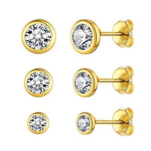 ChicSilver Boucle d'Oreilles Plaqué Or Clou Femme,3 Paires Puce Argent 925 Cubique Blanc Cartilage Oreille Piercings Diamètre 3 mm / 4 mm / 5 mm Bijoux Cadeau pour Enfant Fille - Publicité