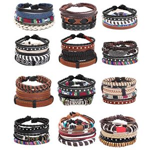 Kakonia 32-36Pcs Bracelets en Cuir Tressé pour Hommes pour Femmes Cool Boho Ethnique Tribal Perle en Bois Manchette Wrap Bracelet Fait Main Poignet Bracelets Réglables - Publicité