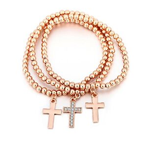 Ouran Femmes Charms Bracelet, Stretch Bracelets pour les filles Perle Bracelet Lucky Croix Charm Bracelet Bracelet manchette réglable avec cristal (Or rose) - Publicité