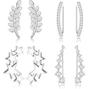 JeryWe Parure de Boucles d'oreilles Grimpeuses pour Femmes et filles Boucles d'oreilles Grimpeuses Feuille Étoile Zircone Cubique de Argent Mode Bijoux Cadeaux - Publicité