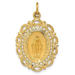 JewelryWeb Collier pendentif médaille miraculeuse ovale en satin poli massif 14 carats Dimensions : 27,85 x 17,2 mm Bijoux pour femme, One Size, Métal, Pas de gemme - Publicité