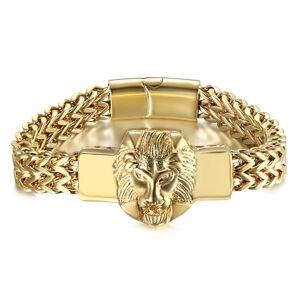 BOBIJOO Jewelry Bracelet tête de lion Rétro et Vintage Gourmette Homme Bijou Acier Inoxydable Or - Publicité