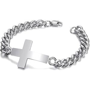 BOBIJOO Jewelry Bracelet Croix Gourmette Homme Acier inoxydable Argenté 21cm - Publicité