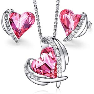 CDE Parures pour Femme Collier Boucle D'oreille Pendentif Bijoux Ensembles,18 Carats Plaqué Or Blanc avec Orné de Cristaux Swarovski,Bijoux Cadeau de Noël Cadeau de Fête des Mères (Argent/Rose) - Publicité