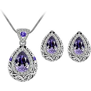 FFWTPY Parure de Bijoux de Mariage pour Femme Ensembles de Collier et Boucles d'oreilles en Cristal en Argent Parure de Vintage Pendentif Bijoux et Strass pour Mariage Mariée Demoiselle d'honneur (tanzanite) - Publicité