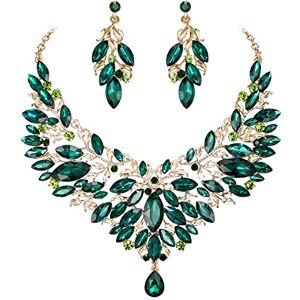 Clearine Parure Bijoux Femme Mariage Mariée Cristal Strass Aile Collier et Boucles d'Oreilles Pendantes Fête Vert Ton d'or - Publicité