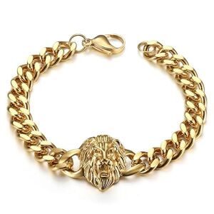BOBIJOO Jewelry Bracelet Gourmette Homme Tête de lion Acier inoxydable Or Doré Plaqué 19, 21 ou 23cm Or 19cm - Publicité