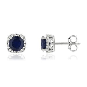 Boucles d'oreilles MATY Or 750 blanc Saphirs bleus et Diamants- MATY