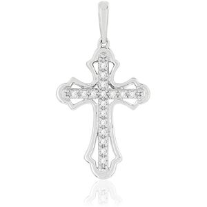 Pendentif Croix MATY Or 375 blanc Diamants- MATY