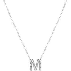 Collier or 375 blanc initiale diamants 42 cm- MATY A,B,C,D,E,F,G,H,I,J,K,L,M,N,O,P,R,S,T,V,Y