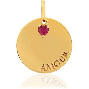 Pendentif or jaune 375 Amour pampille coeur zirconia rouge- MATY