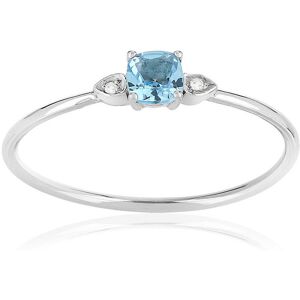 Bague or blanc 375 topaze bleue traitÃ©e carrÃ©e et diamants- MATY 50,51,52,53,54,55,56,57,58,59,60