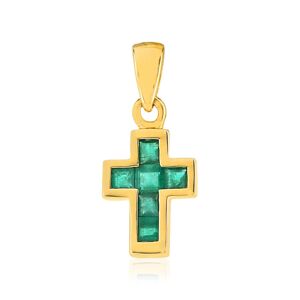 Pendentif croix or 375 jaune Ã©meraudes carrÃ©es- MATY