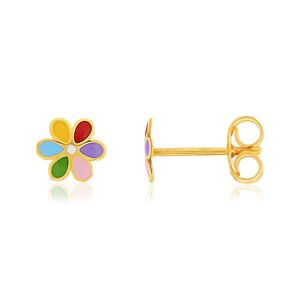 Boucles d'oreilles or jaune 375 fleurs laque colorÃ©e- MATY