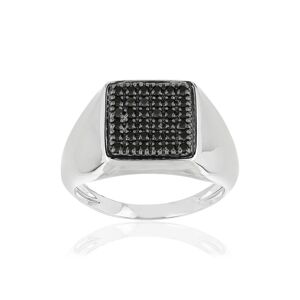 Chevaliere or blanc 375 carrÃ©e diamants noirs- MATY 61,59,54,57,63,64,65,67,69,70,62,58,60,56,55,66,68