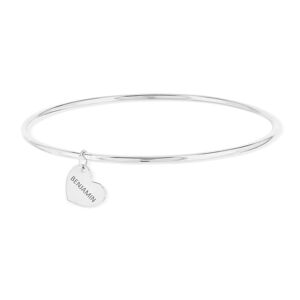 Bracelet jonc argent 925 pampille coeur personnalisable- MATY