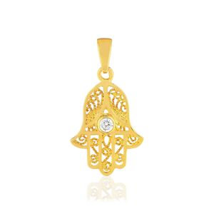 Pendentif main de fatma plaque or zirconia- MATY