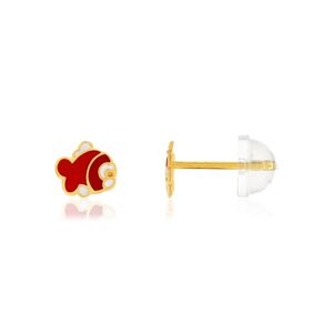 Boucles d'oreilles or jaune 375, laque. Motif poisson rouge.- MATY