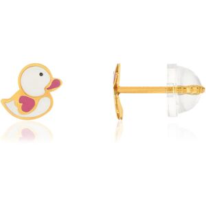 Boucles d'oreilles or jaune 375, laque. Motif canard.- MATY