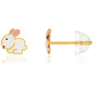 Boucles d'oreilles or jaune 375, laque. Motif lapin.- MATY