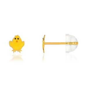 Boucles d'oreilles or jaune 375, laque. Motif poussin.- MATY