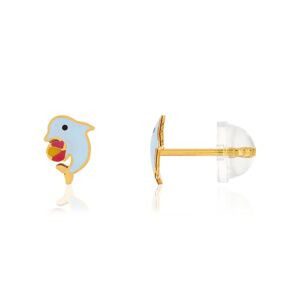 Boucles d'oreilles or jaune 375, laque. Motif dauphin et ballon.- MATY