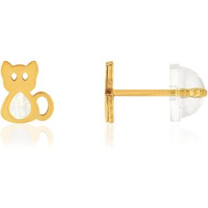 Boucles d'oreilles or jaune 375, nacre. Motif chat.- MATY