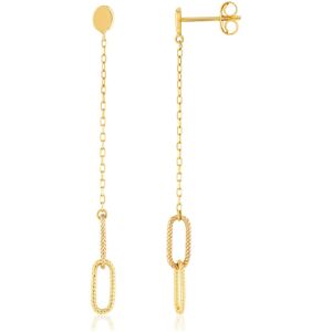 Boucles d'oreilles pendantes or jaune 375. Motif chaine double maillon- MATY - Publicité