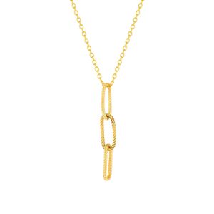 Collier or jaune 375, pendants 3 maillons striÃ©s. Longueur 43 cm.- MATY