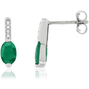 Boucles d'oreilles or blanc 750, Ã©meraudes, diamants.- MATY