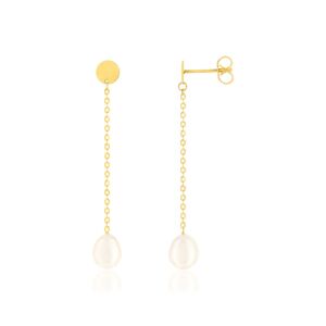 Boucles d'oreilles pendantes or jaune 375, perles de culture de Chine forme poire.- MATY - Publicité