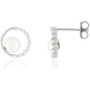 Boucles d'oreilles argent 925, motif cercle, perles de culture de Chine, zirconias.- MATY