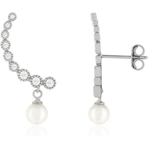 Boucles d'oreilles contours argent 925 zirconias et perles de culture de Chine.- MATY