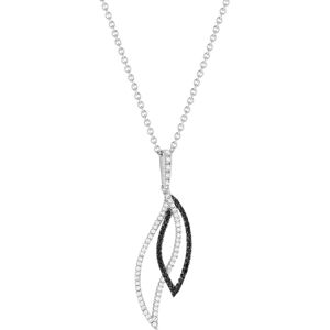 Collier argent 925 spinelles noires zirconias motif feuille 45 cm- MATY