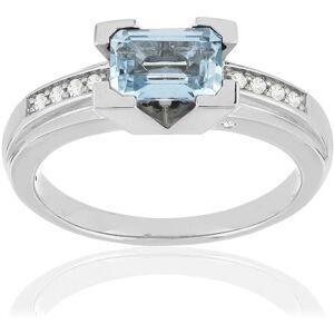 MATY OUTLET -Bague VAN BRILL or blanc 750, aigue-marine, diamants. 49-50,51-52,53-54,55-56,57-58,59-60,61-62