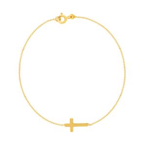 Bracelet or jaune 375 18 cm motif croix- MATY