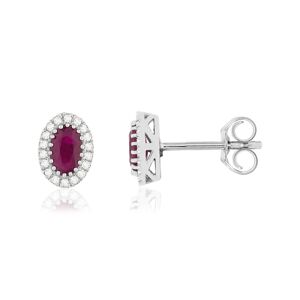 Boucles d'oreilles or blanc 750 rubis diamants- MATY