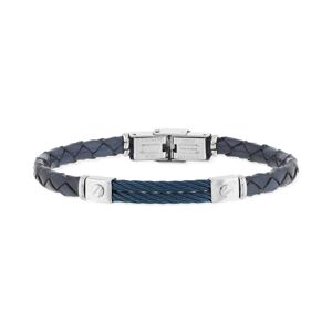 Bracelet acier cuir et cÃ¢ble bleu- MATY