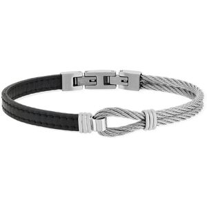 Bracelet cuir noir acier noeud marin- MATY