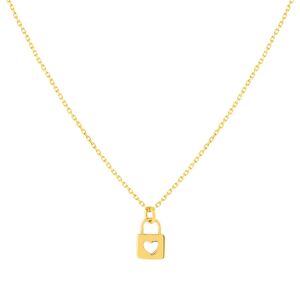 Collier or 375 jaune, motif cadenas avec coeur 45 cm- MATY