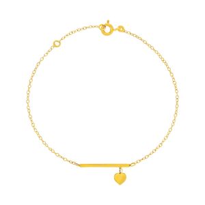 Bracelet or 375 jaune, motif barrette et coeur 18,5 cm- MATY