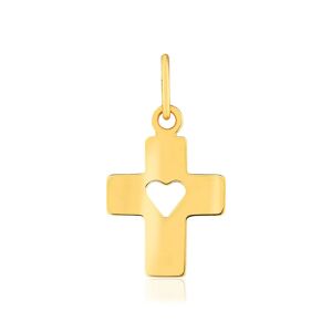 Pendentif or 375 jaune, motif croix et coeur.- MATY